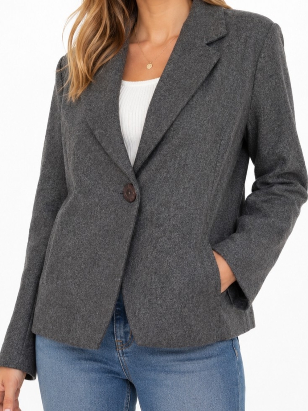 Grey Tailored Single-Button Blazer